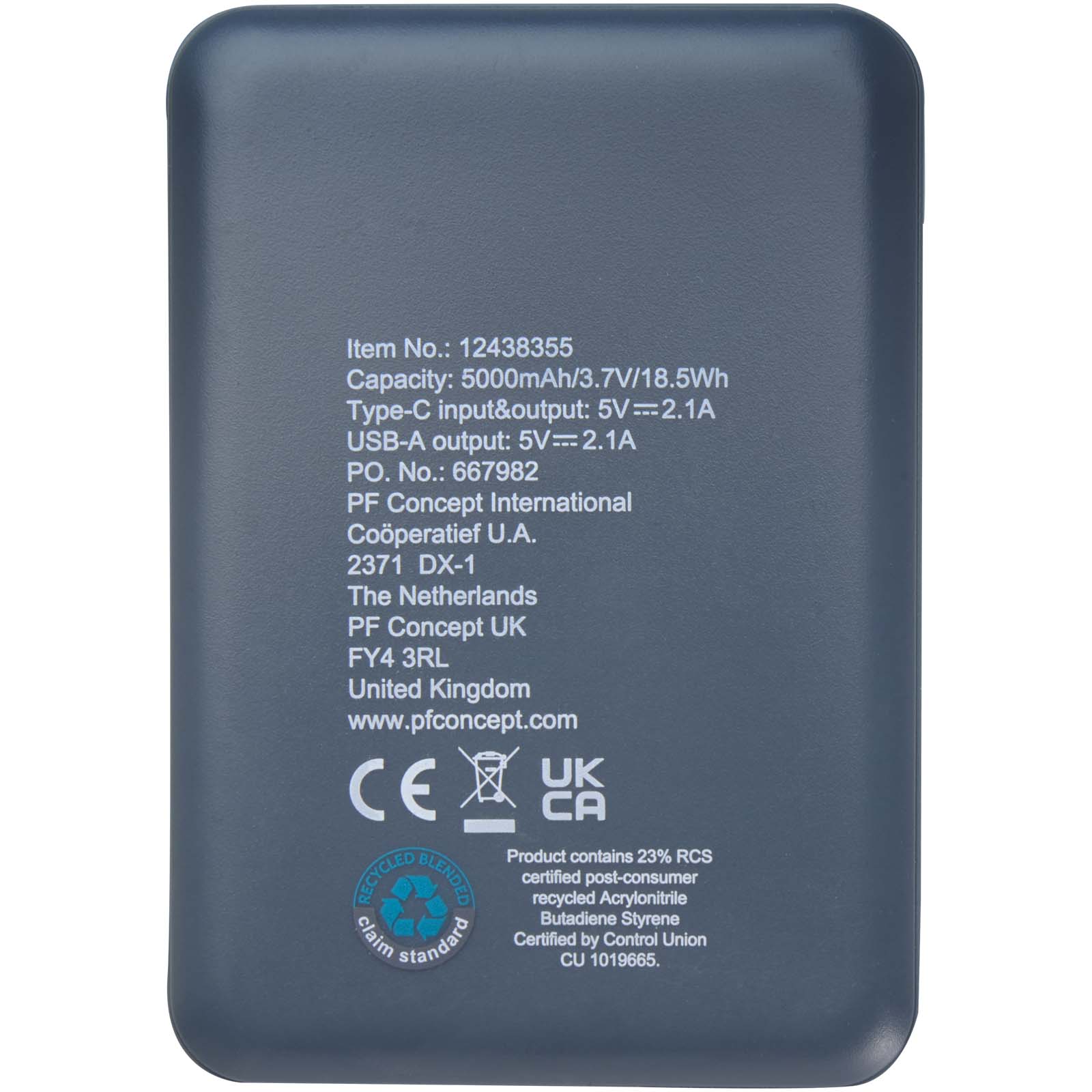 Batterie de secours en plastique recyclé Asama type-C de 5 000 mAh