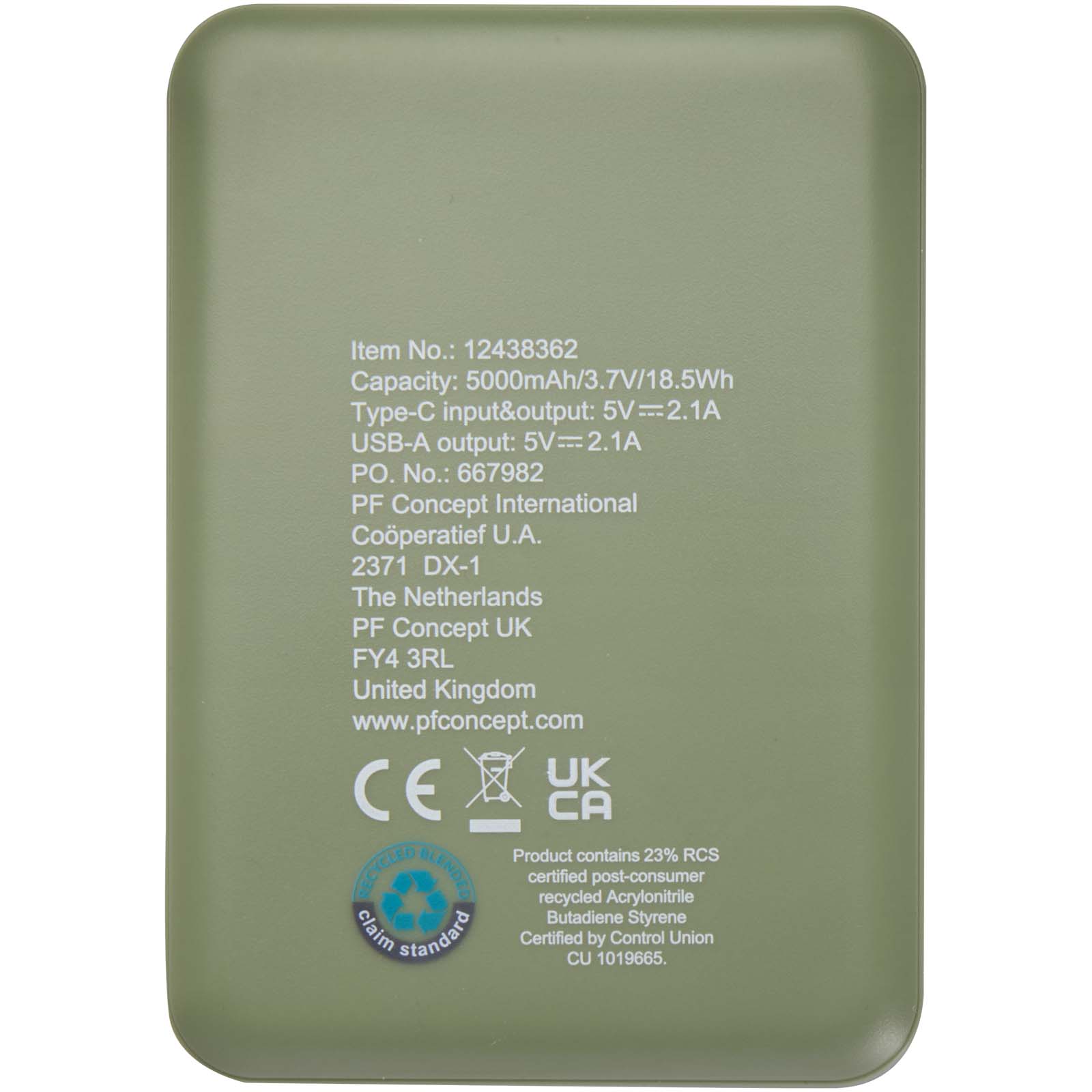 Batterie de secours en plastique recyclé Asama type-C de 5 000 mAh