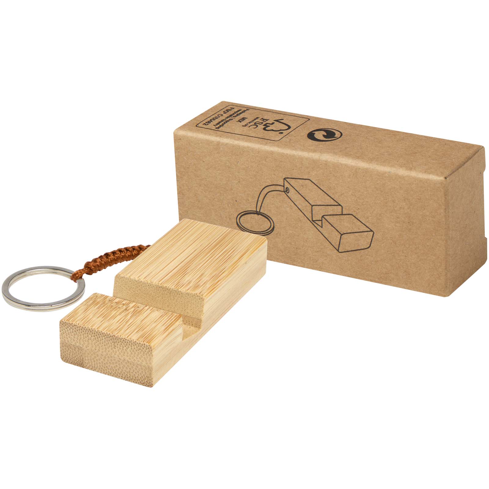 Support de téléphone en bambou Bosona avec porte-clés