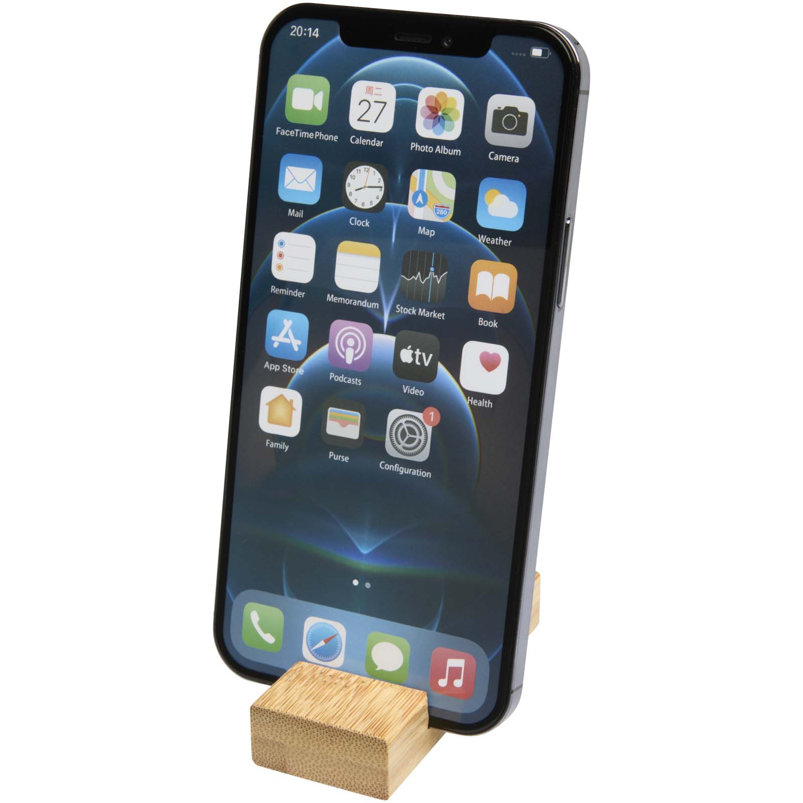 Support de téléphone en bambou Bosona avec porte-clés
