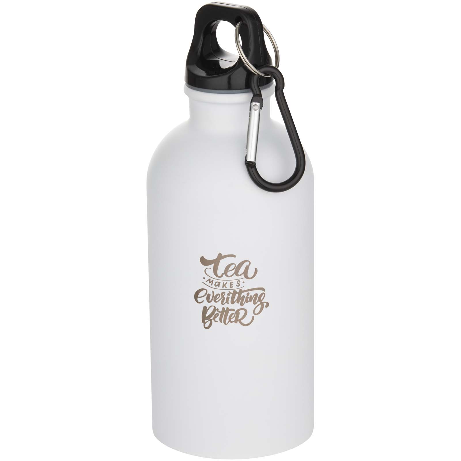Bouteille d’eau Oregon de 400 ml à simple paroi avec finition MATE, en acier inoxydable recyclé certifié RCS avec mousqueton
