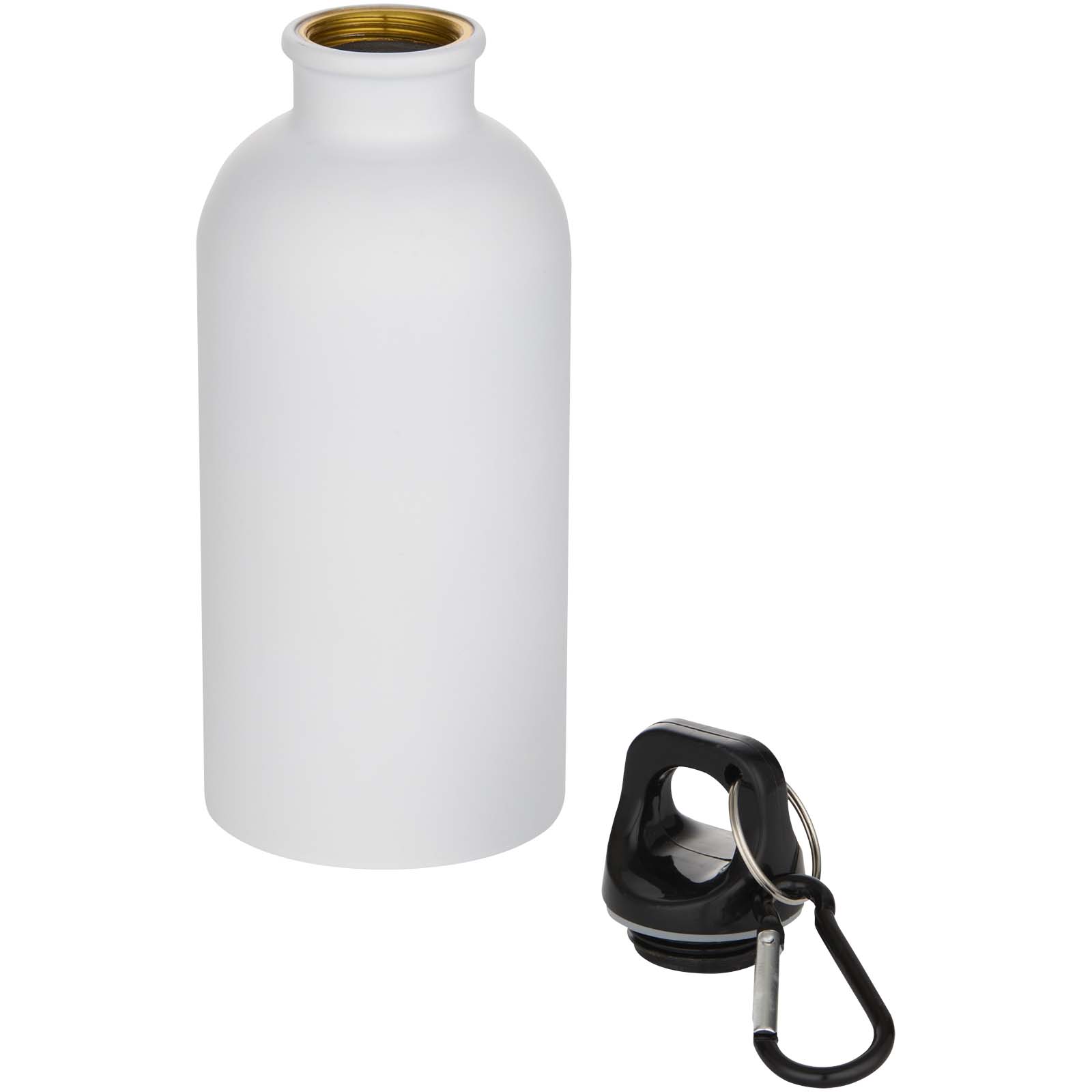 Bouteille d’eau Oregon de 400 ml à simple paroi avec finition MATE, en acier inoxydable recyclé certifié RCS avec mousqueton