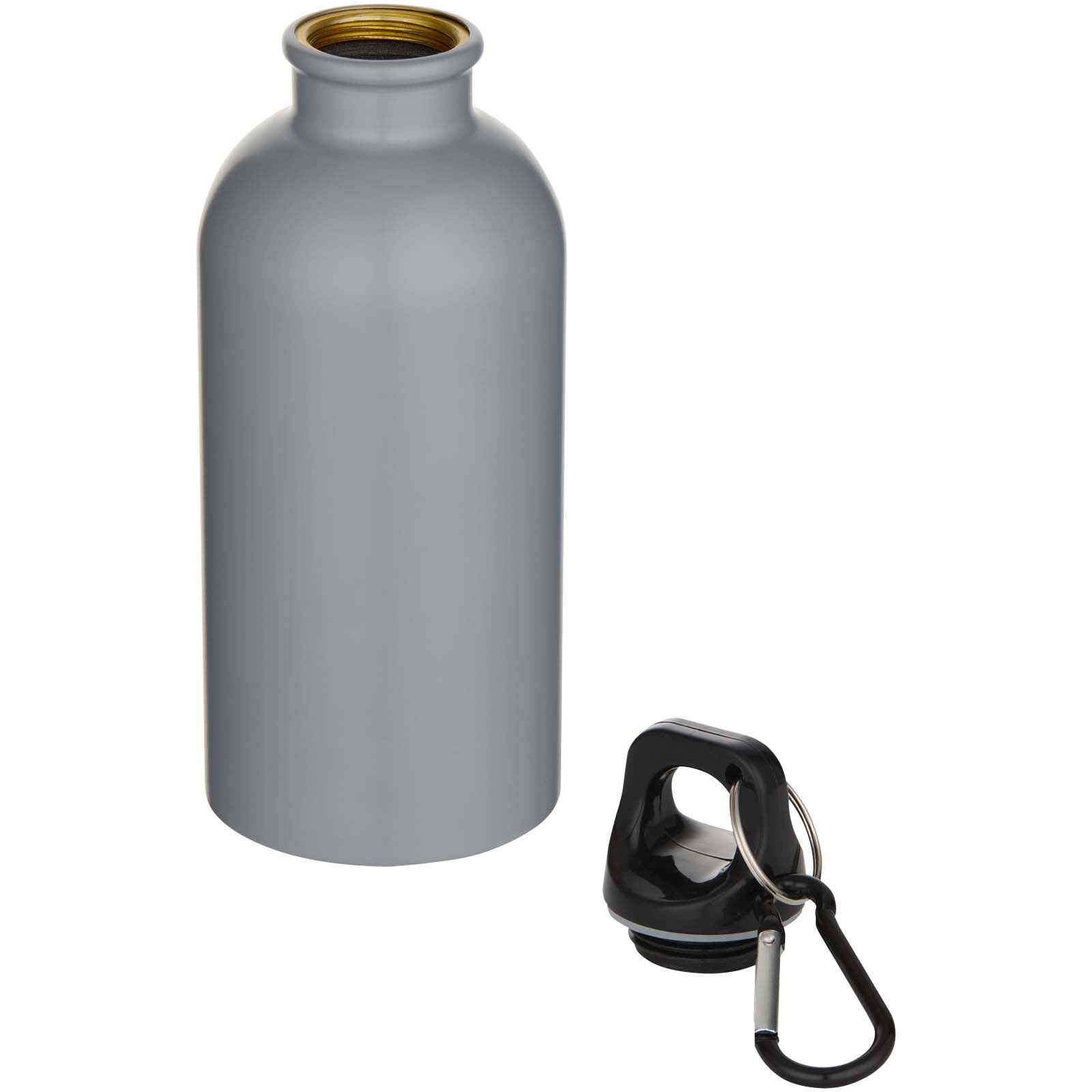 Bouteille d’eau Oregon de 400 ml à simple paroi avec finition MATE, en acier inoxydable recyclé certifié RCS avec mousqueton