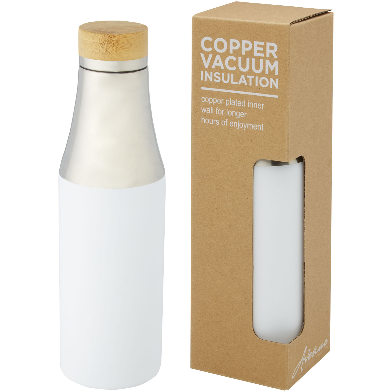 Bouteille Hulan de 540 ml en acier inoxydable avec cuivre et isolation par le vide avec couvercle en bambou