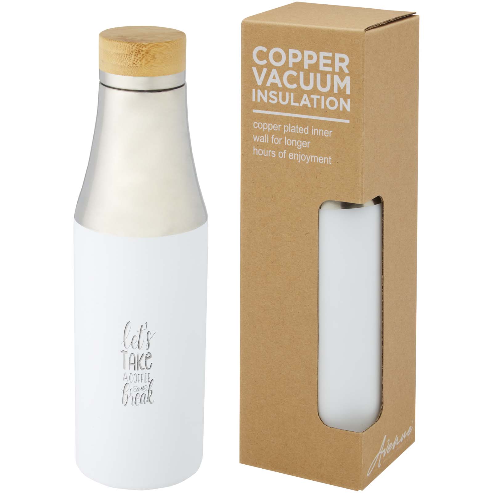 Bouteille Hulan de 540 ml en acier inoxydable avec  cuivre et isolation par le vide avec couvercle en bambou