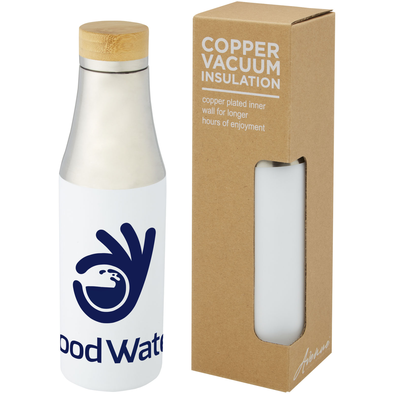 Bouteille Hulan de 540 ml en acier inoxydable avec  cuivre et isolation par le vide avec couvercle en bambou