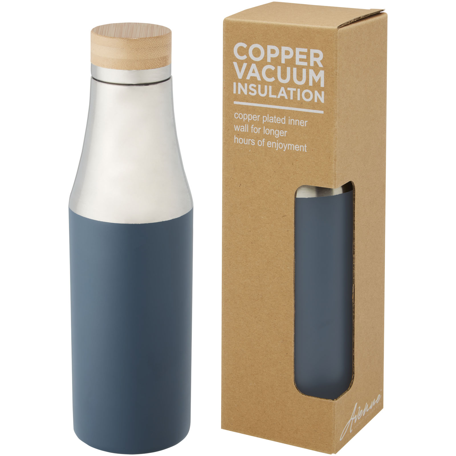 Bouteille Hulan de 540 ml en acier inoxydable avec  cuivre et isolation par le vide avec couvercle en bambou