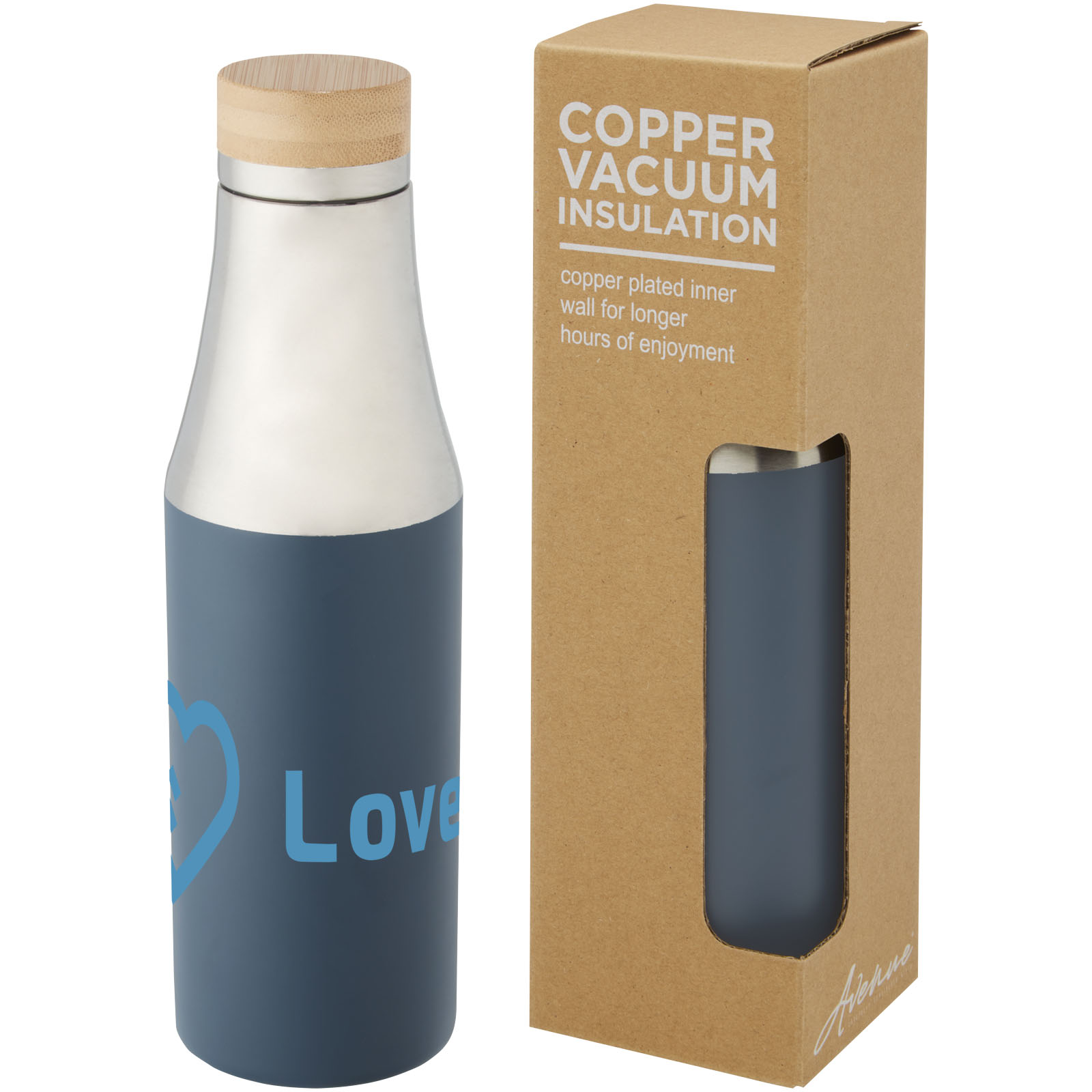 Bouteille Hulan de 540 ml en acier inoxydable avec  cuivre et isolation par le vide avec couvercle en bambou