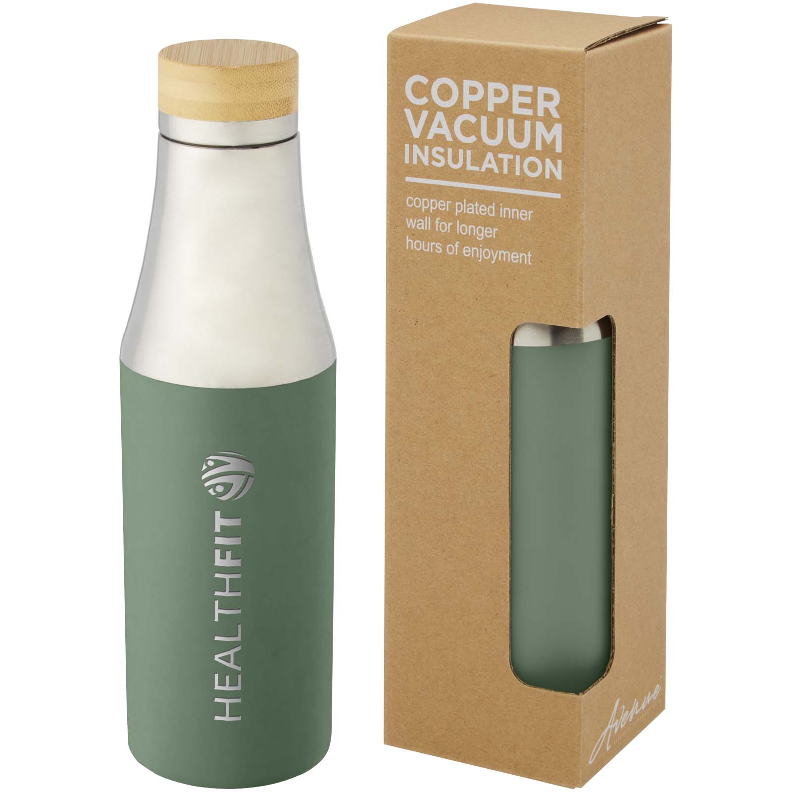 Bouteille Hulan de 540 ml en acier inoxydable avec  cuivre et isolation par le vide avec couvercle en bambou