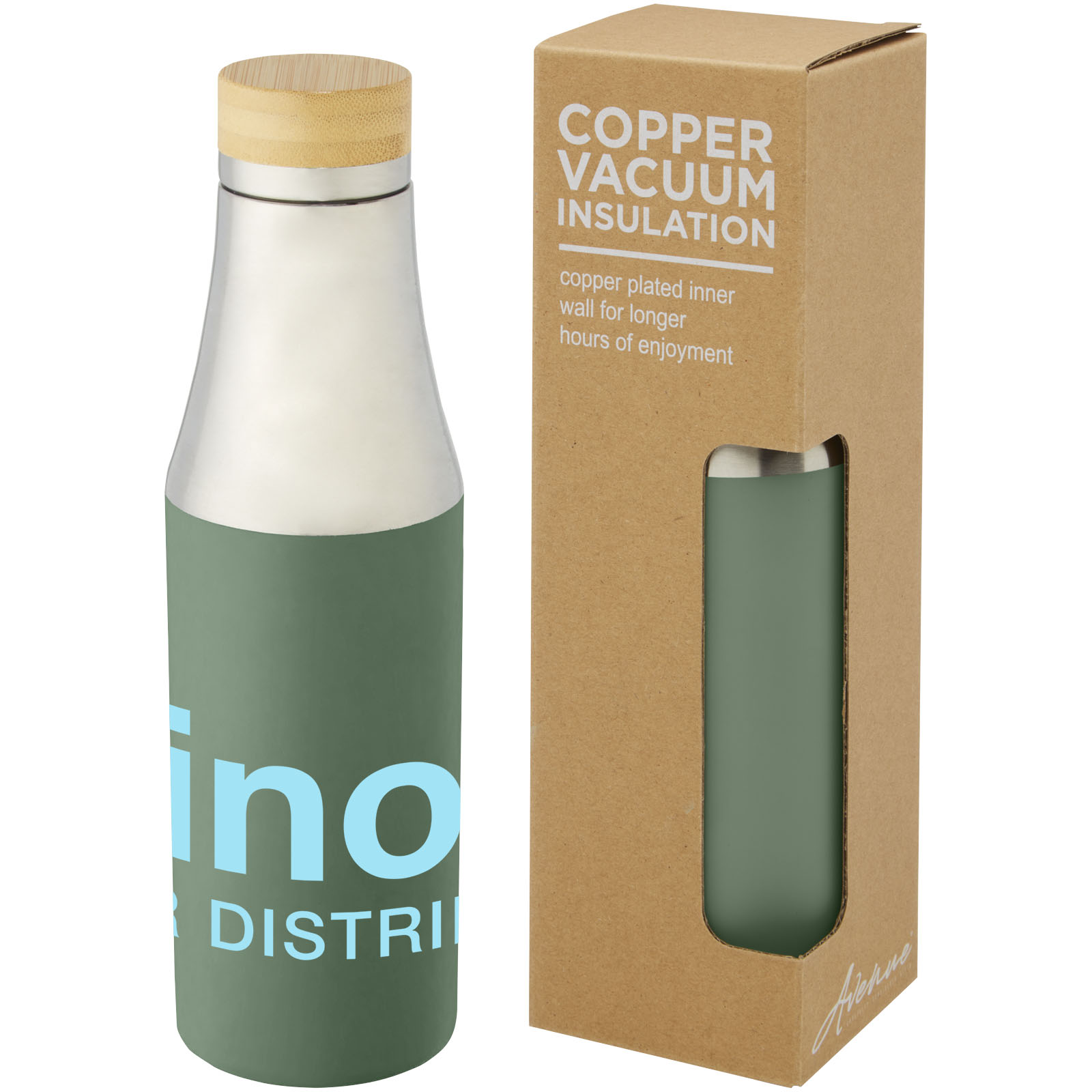 Bouteille Hulan de 540 ml en acier inoxydable avec  cuivre et isolation par le vide avec couvercle en bambou
