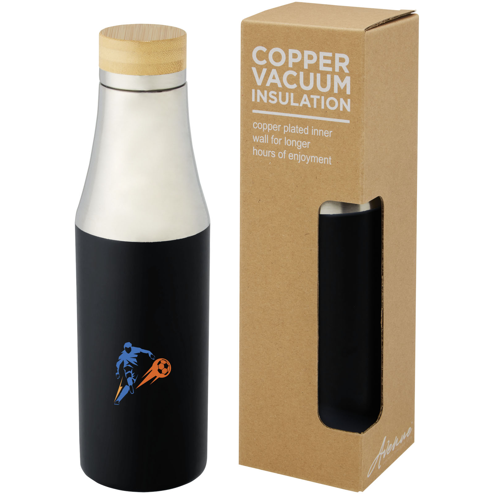 Bouteille Hulan de 540 ml en acier inoxydable avec  cuivre et isolation par le vide avec couvercle en bambou