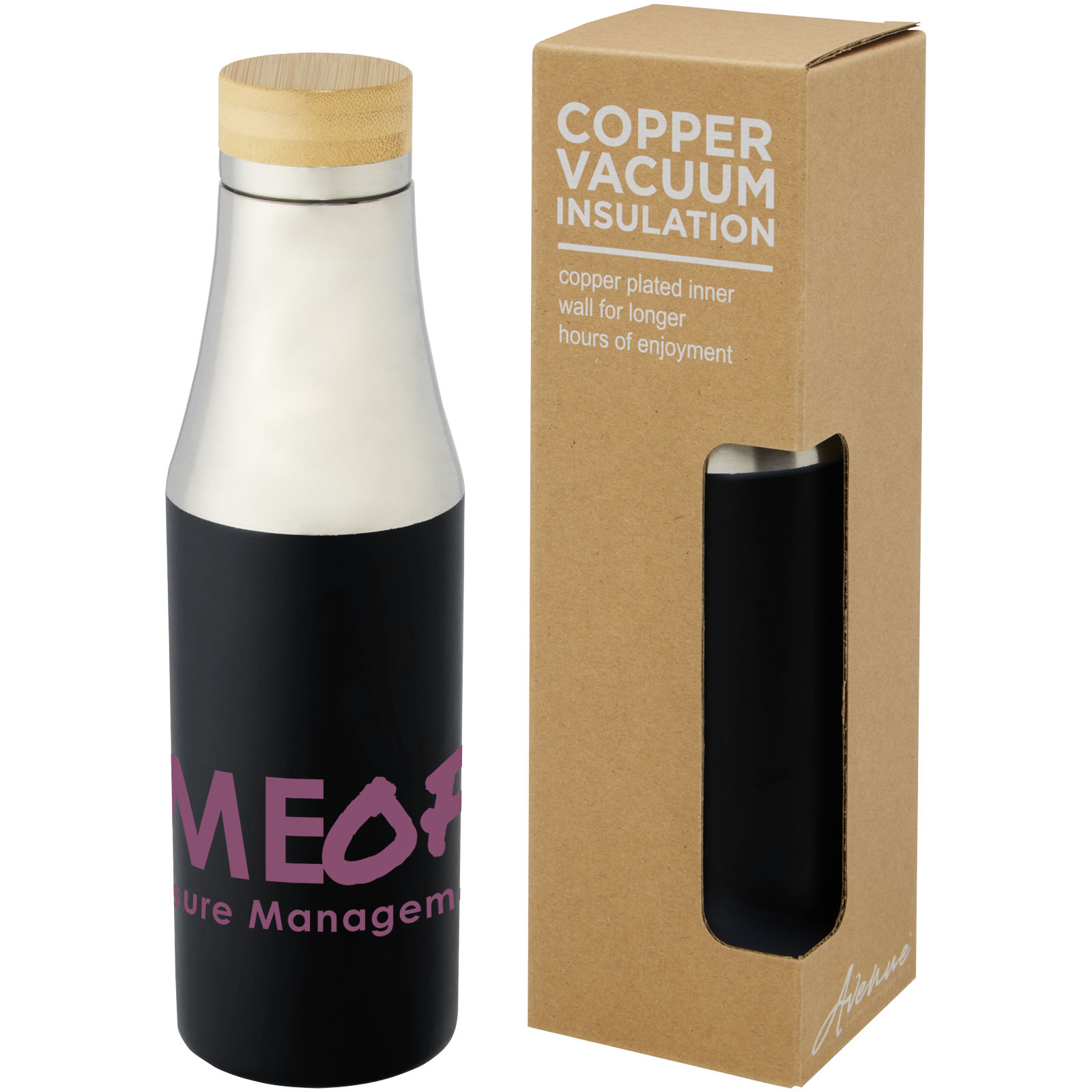 Bouteille Hulan de 540 ml en acier inoxydable avec  cuivre et isolation par le vide avec couvercle en bambou