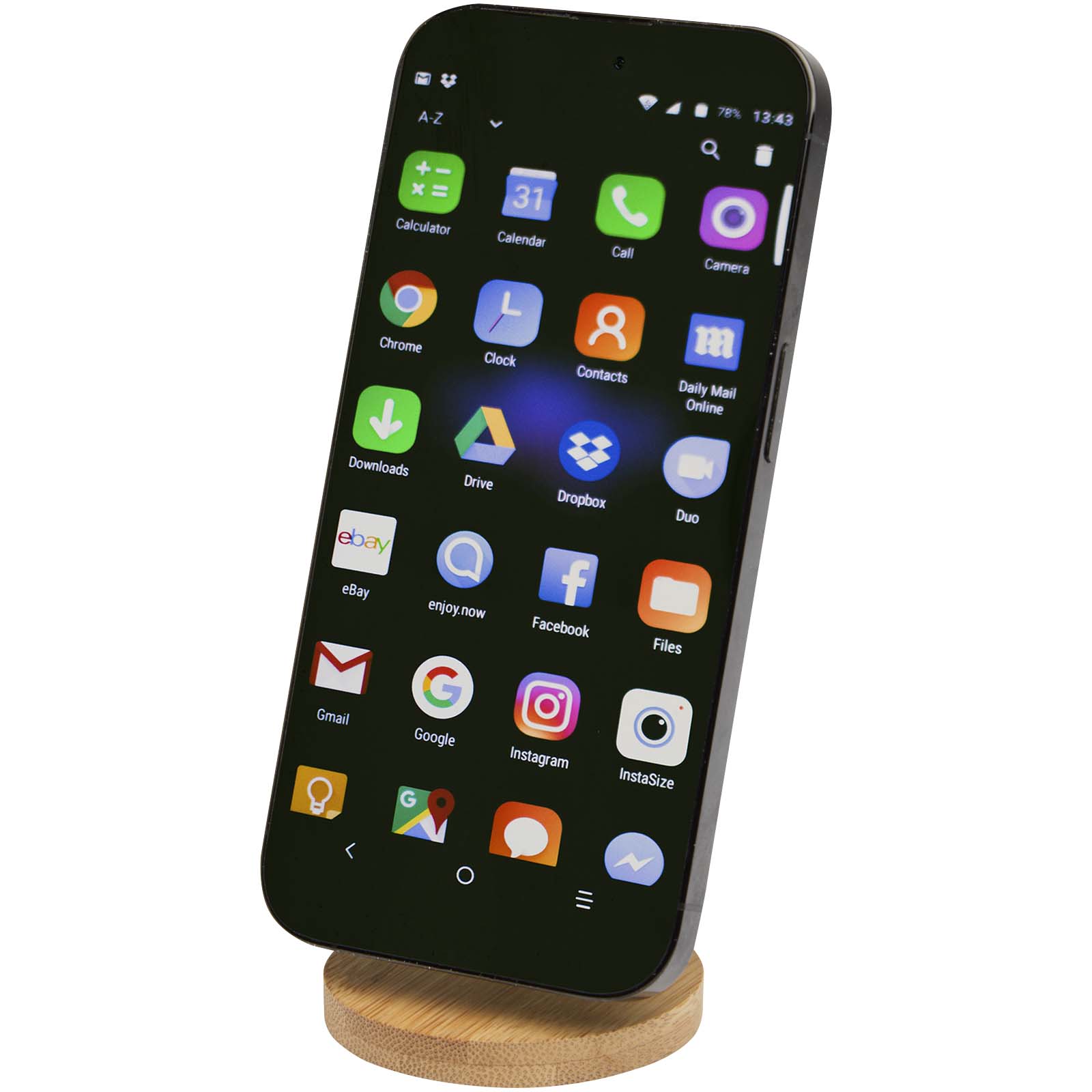 Support de téléphone Alcor magnétique et pliable en plastique recyclé avec détails en bambou
