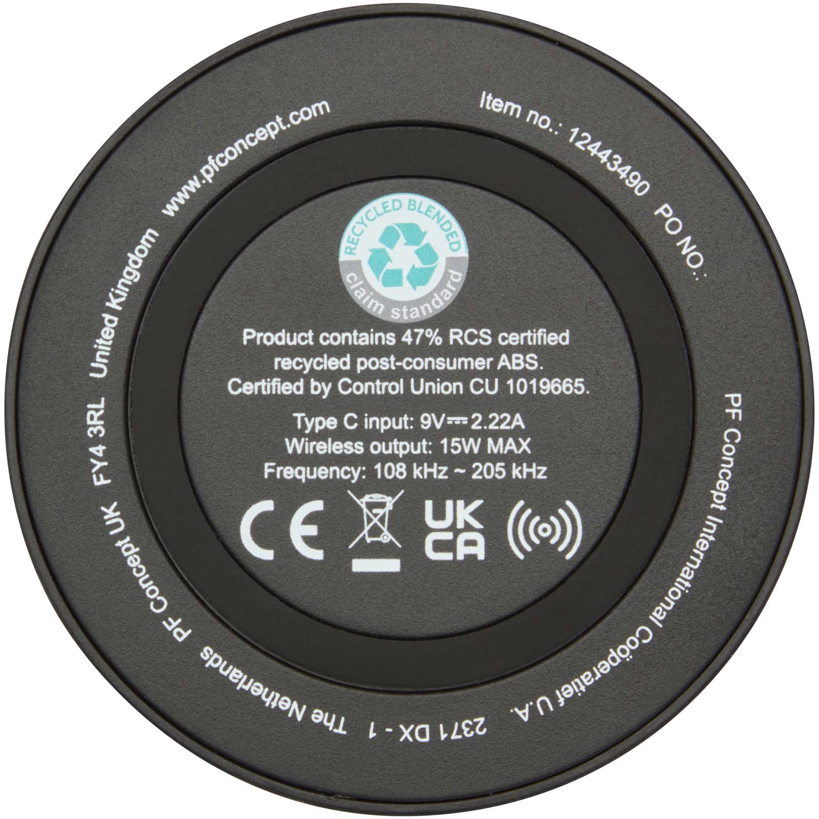 Tapis de charge sans fil Freal de 15 W en plastique recyclé
