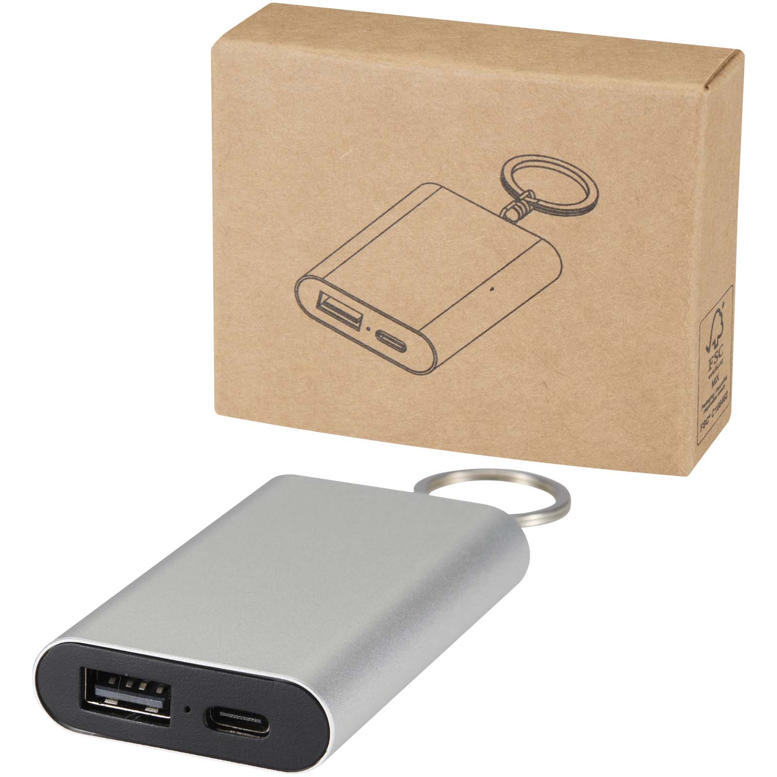 Batterie de secours Arcturus en aluminium recyclé de 2 000 mAh avec porte-clés