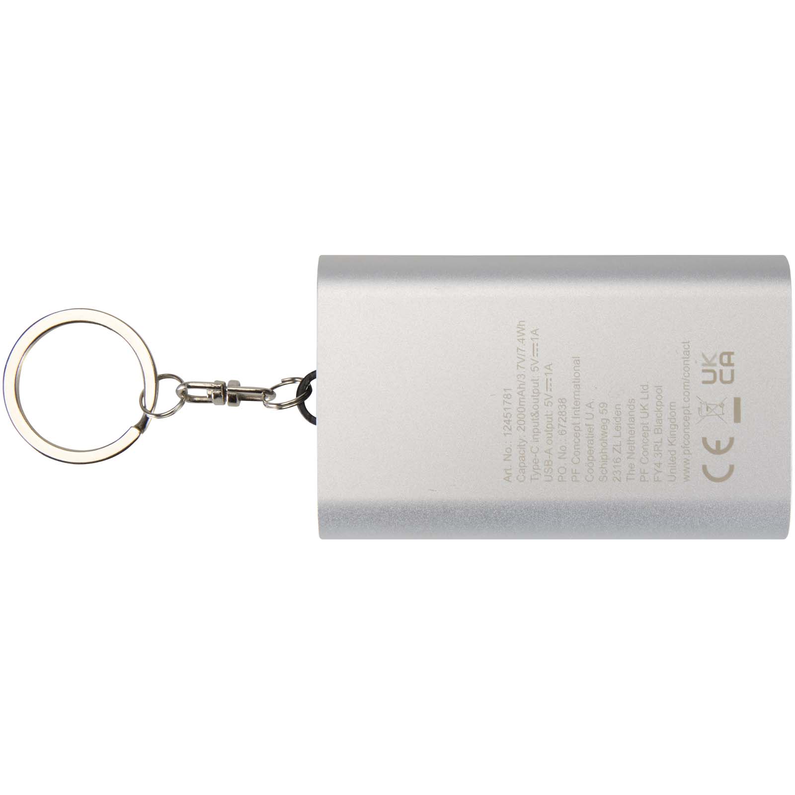 Batterie de secours Arcturus en aluminium recyclé de 2 000 mAh avec porte-clés