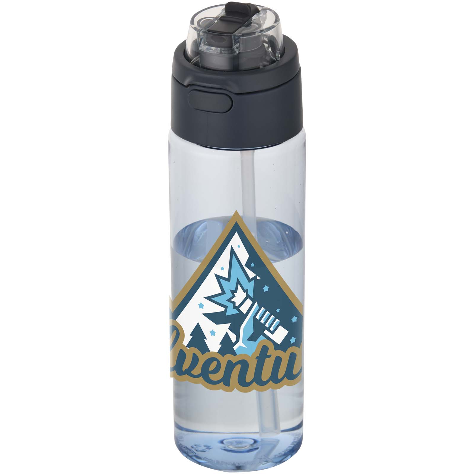 Bouteille d'eau Theron de 700 ml en plastique recyclé RCS, avec bouchon double fonction et paille rabattable