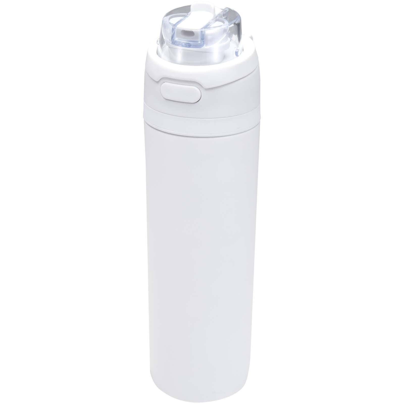 Bouteille d'eau Theron 800 ml en acier inoxydable à simple paroi recyclé RCS, avec bouchon à double fonction et paille rabatt