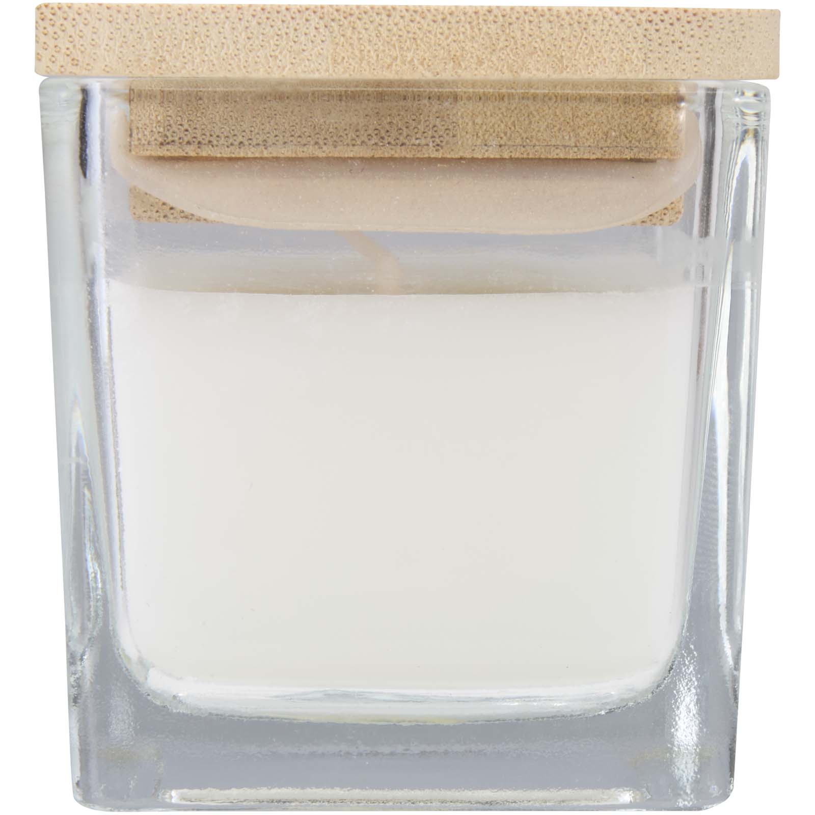 Bougie carrée Ambra en verre avec couvercle en bambou