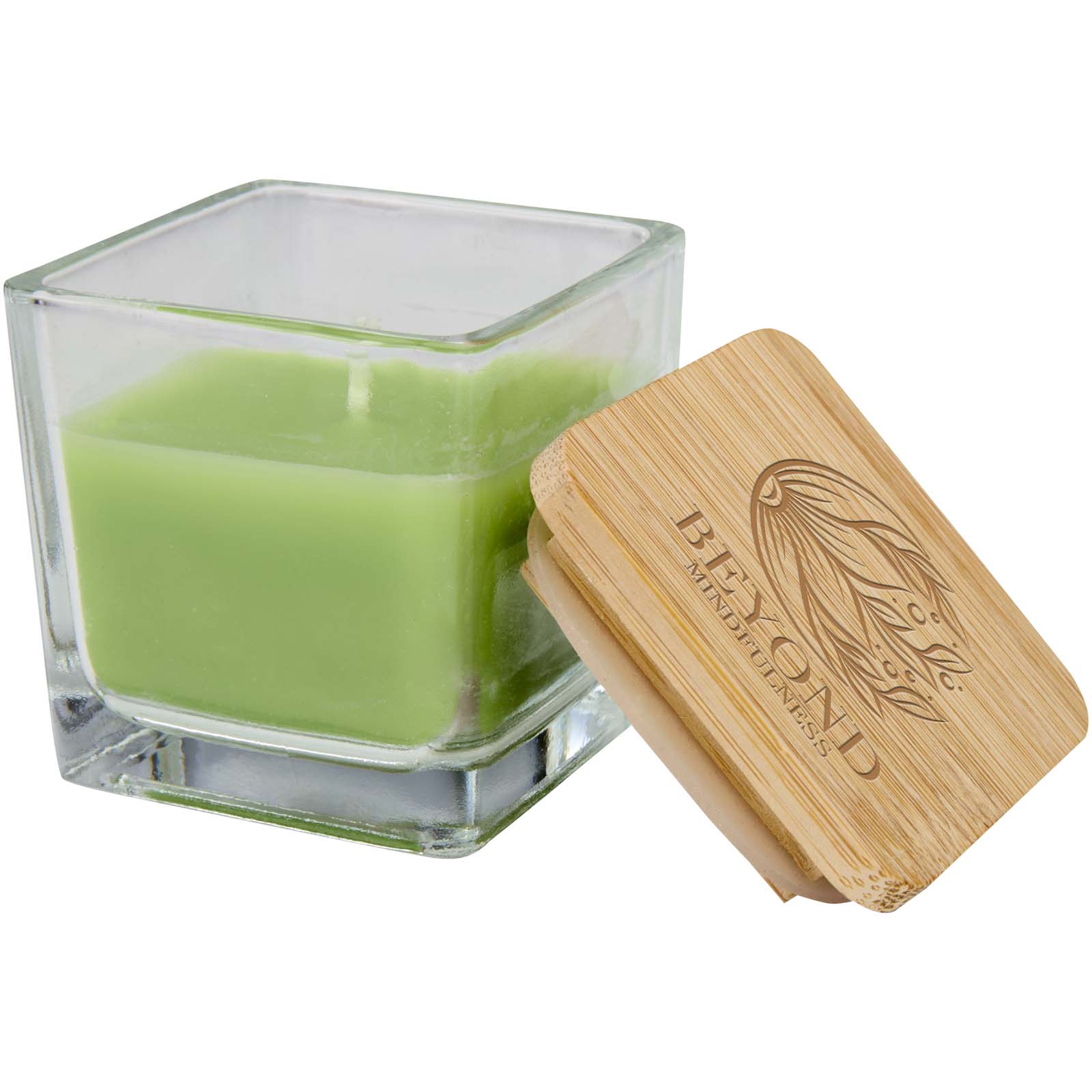 Bougie carrée Ambra en verre avec couvercle en bambou