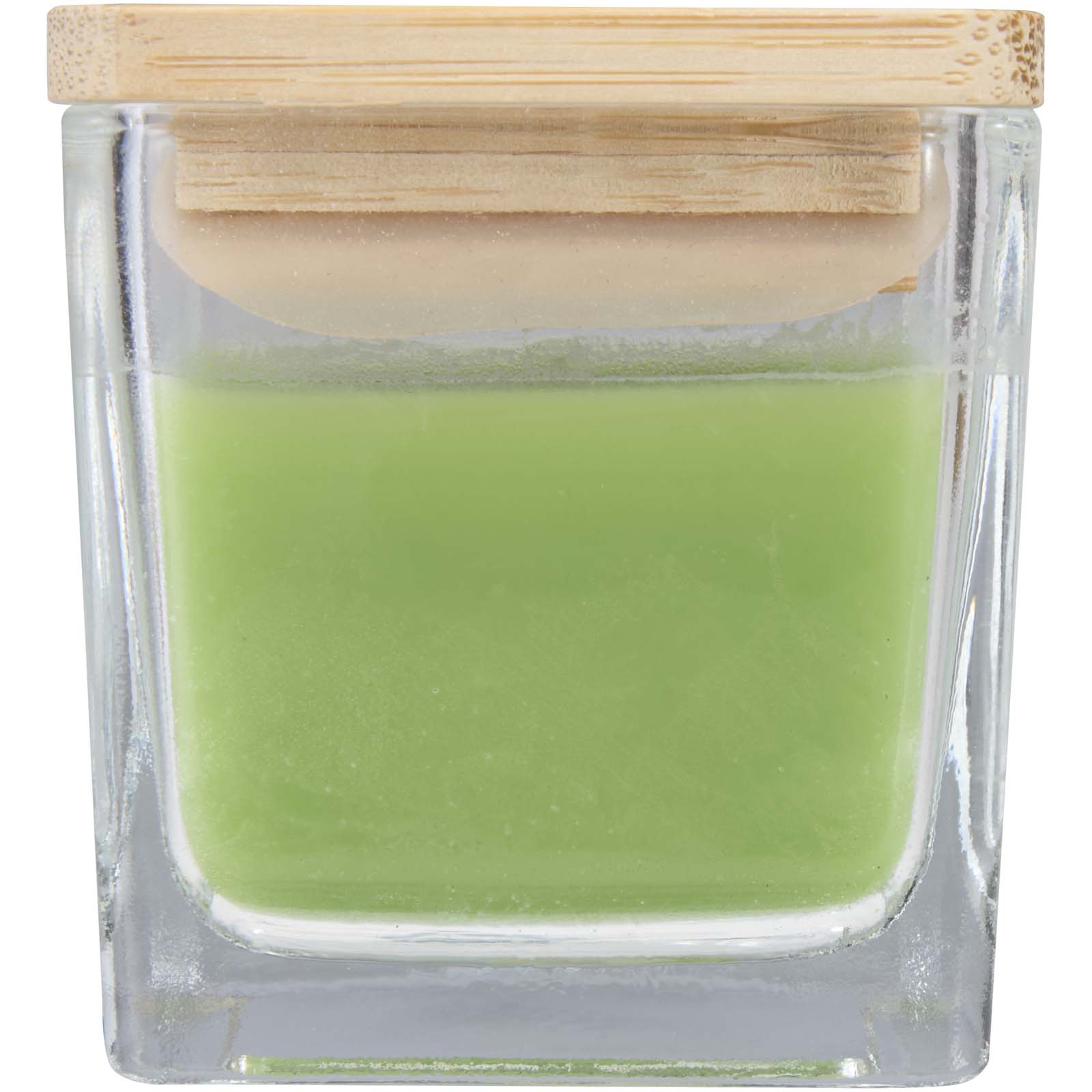 Bougie carrée Ambra en verre avec couvercle en bambou