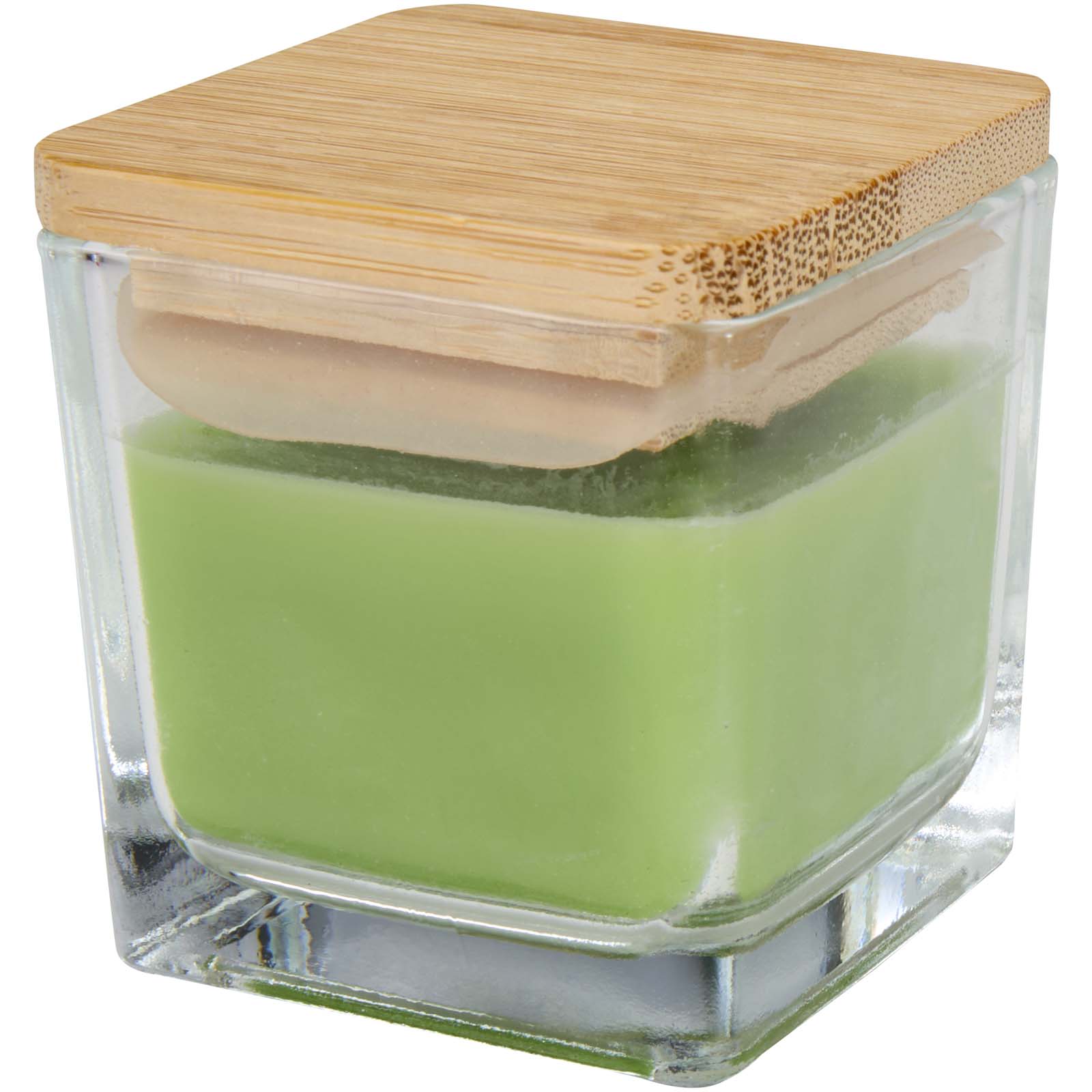 Bougie carrée Ambra en verre avec couvercle en bambou