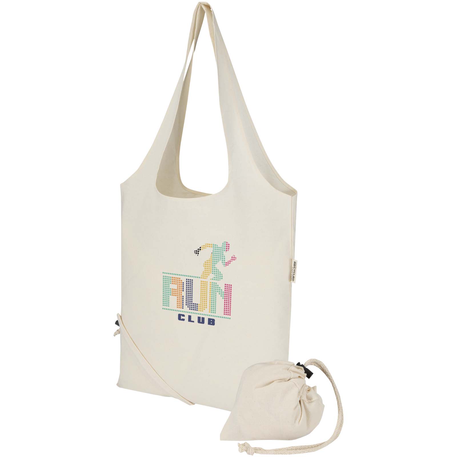 Sac fourre-tout pliable en coton recyclé GRS « Madras Blend » 140 g/m², 7 L