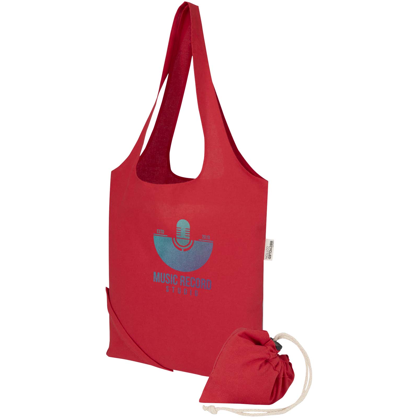 Sac fourre-tout pliable en coton recyclé GRS « Madras Blend » 140 g/m², 7 L