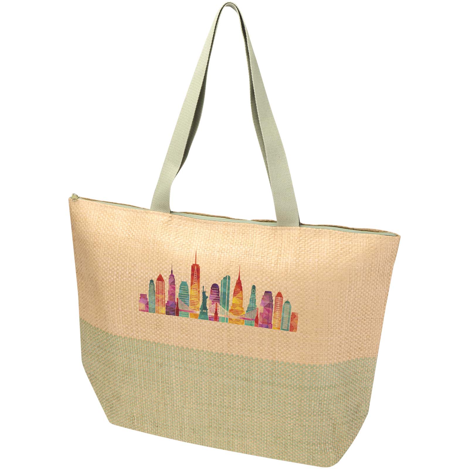 Grand sac fourre-tout en papier paille Rhythm avec fermeture à glissière, 21 L