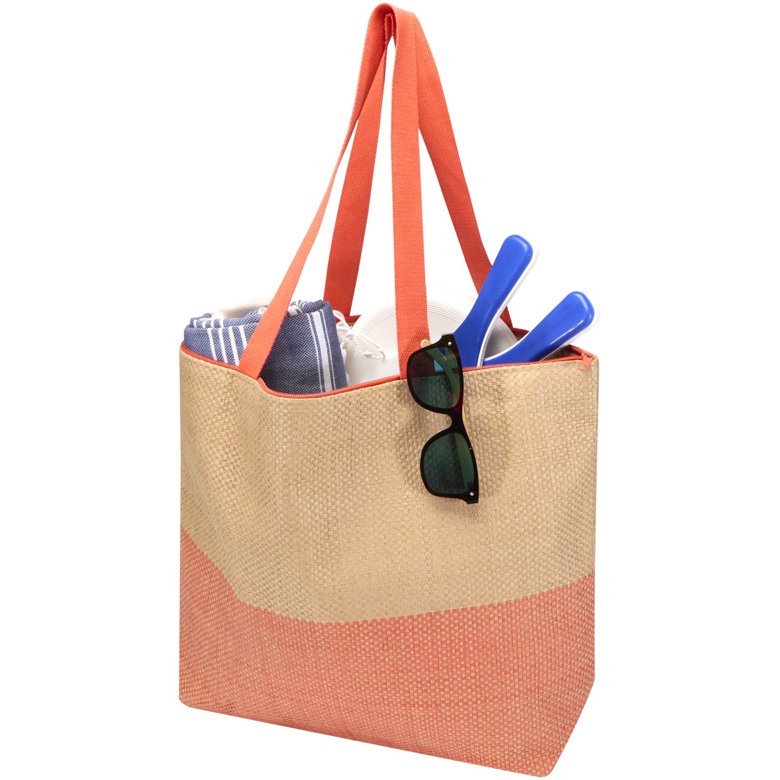 Grand sac fourre-tout en papier paille Rhythm avec fermeture à glissière, 21 L