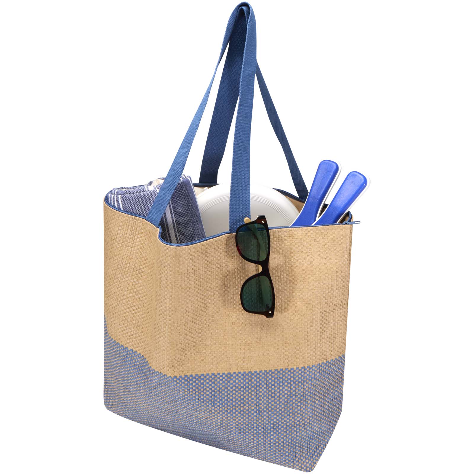 Grand sac fourre-tout en papier paille Rhythm avec fermeture à glissière, 21 L