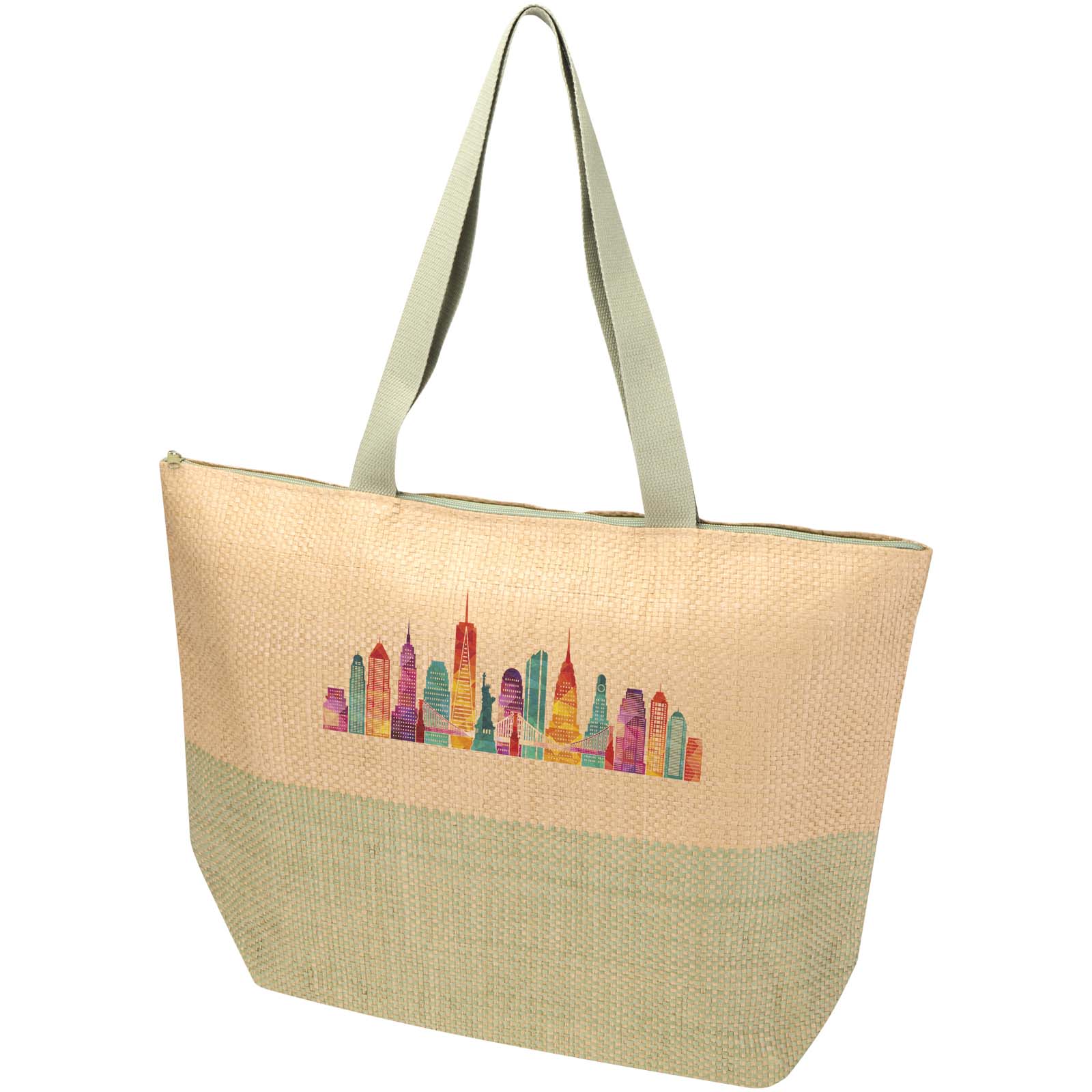 Grand sac fourre-tout en papier paille Rhythm avec fermeture à glissière, 21 L