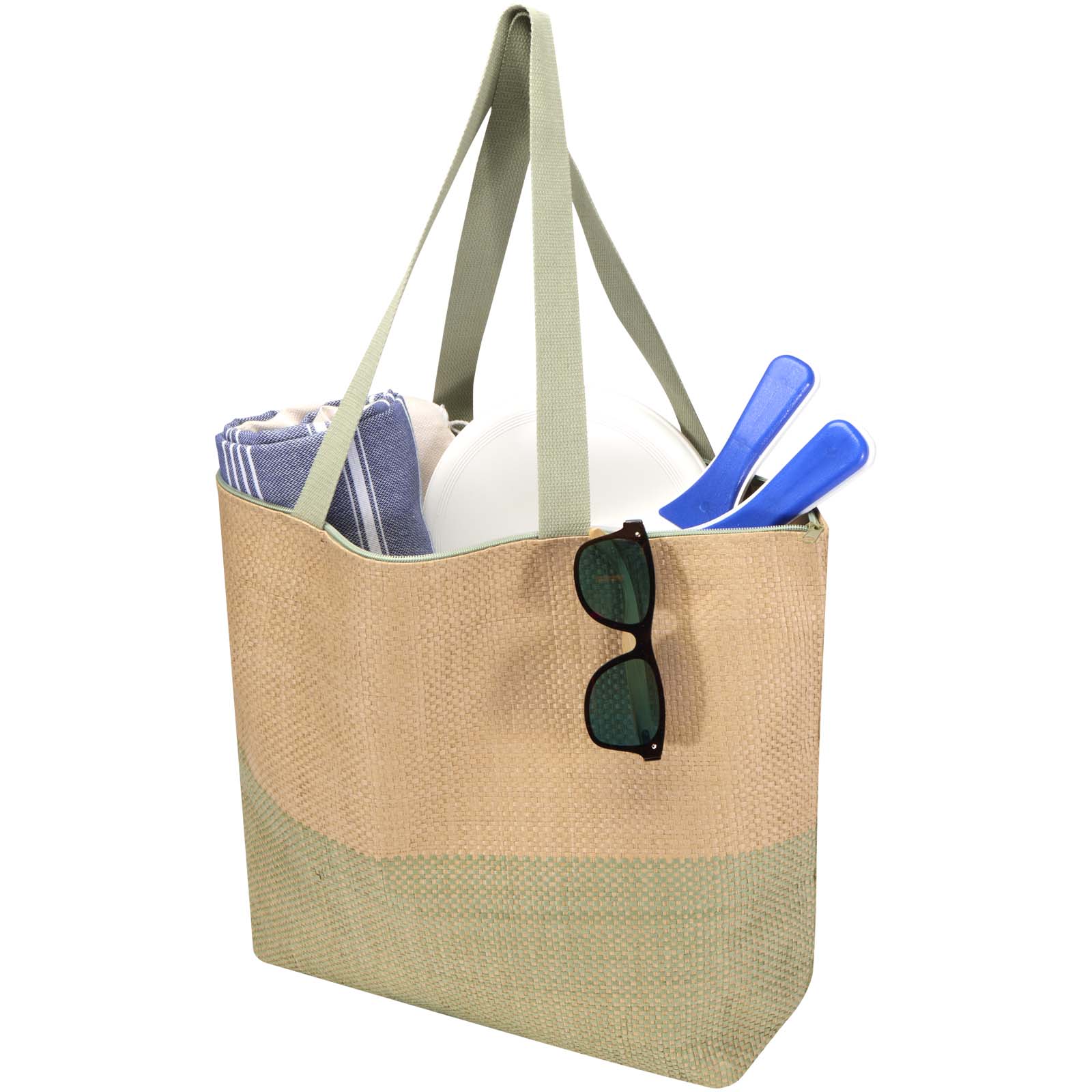 Grand sac fourre-tout en papier paille Rhythm avec fermeture à glissière, 21 L