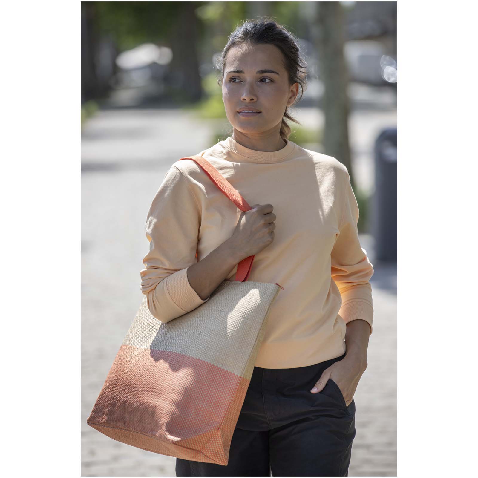 Grand sac fourre-tout en papier paille Rhythm avec fermeture à glissière, 21 L