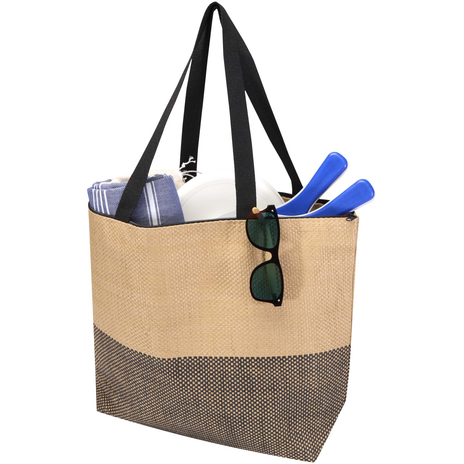 Grand sac fourre-tout en papier paille Rhythm avec fermeture à glissière, 21 L