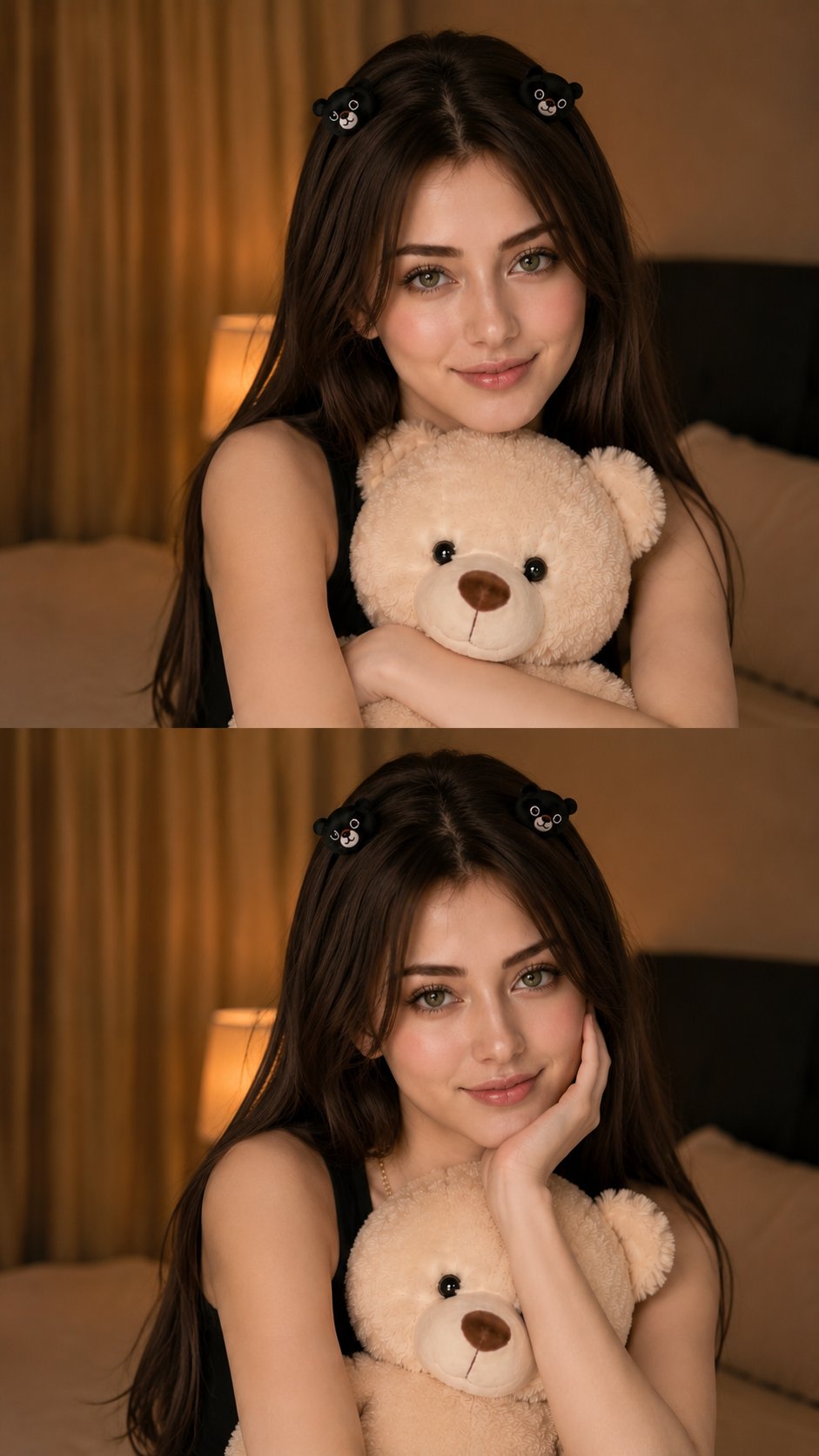 Korean Teddy Bear Bedroom Two-Panel Collage AI template preview