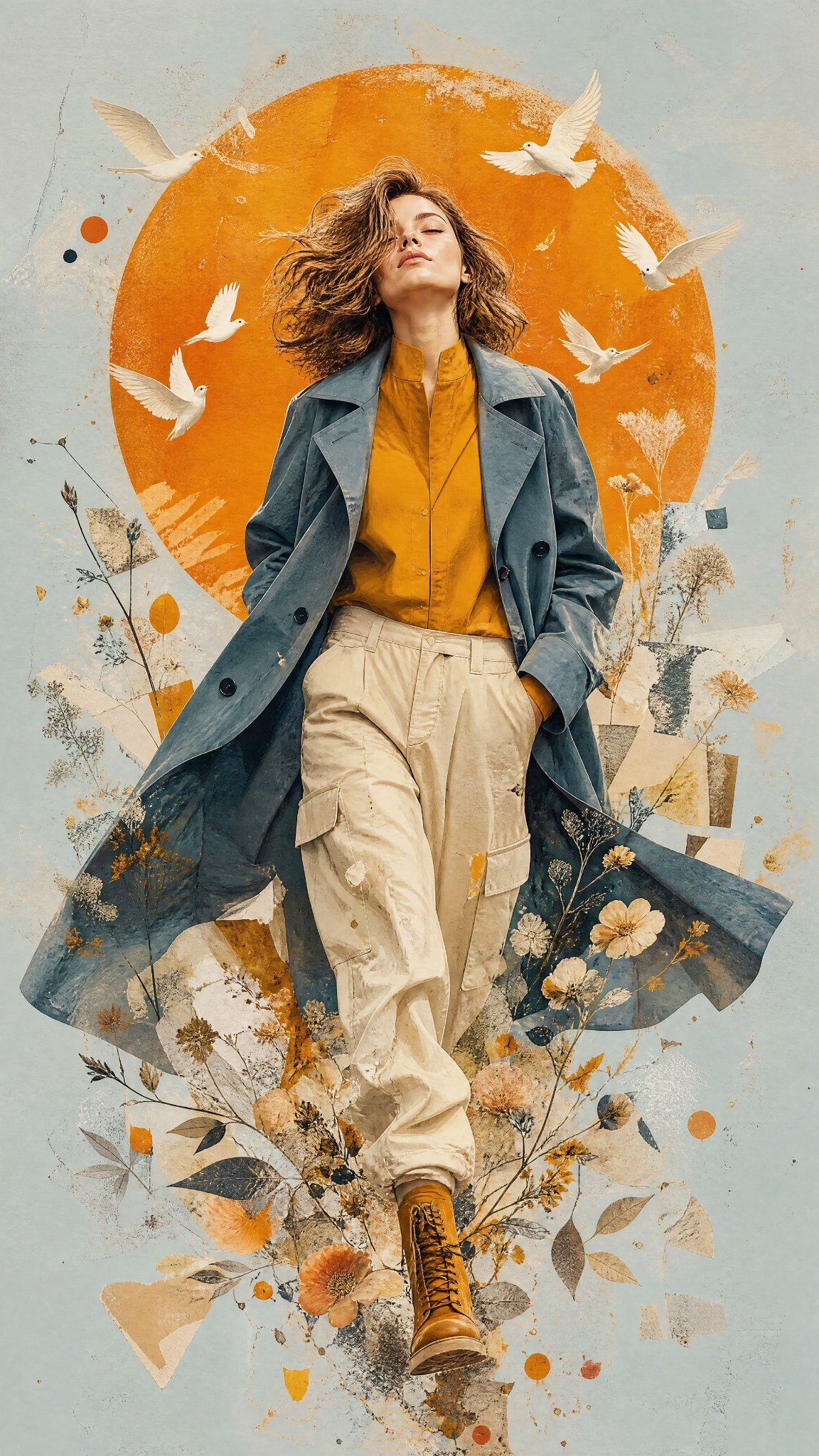 Mixed Media Editorial Woman Illustration AI template preview