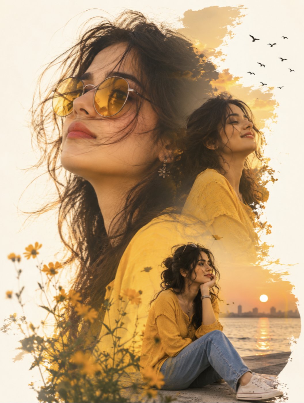Yellow Sunglasses Double Exposure Sunset AI template preview