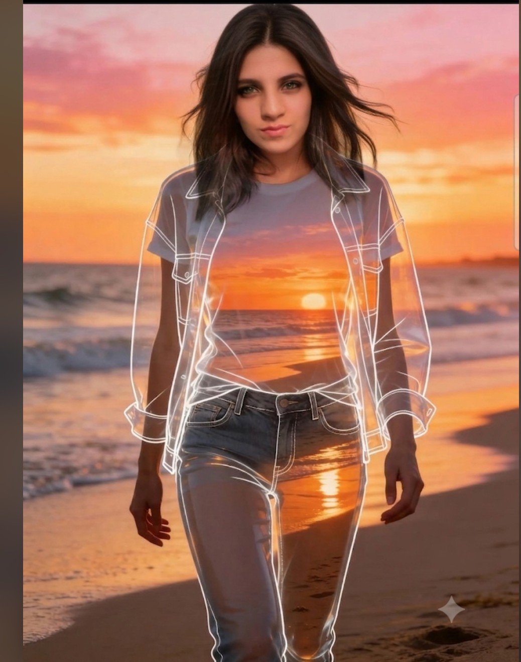 Beach Sunset Double Exposure Wireframe Portrait AI template preview