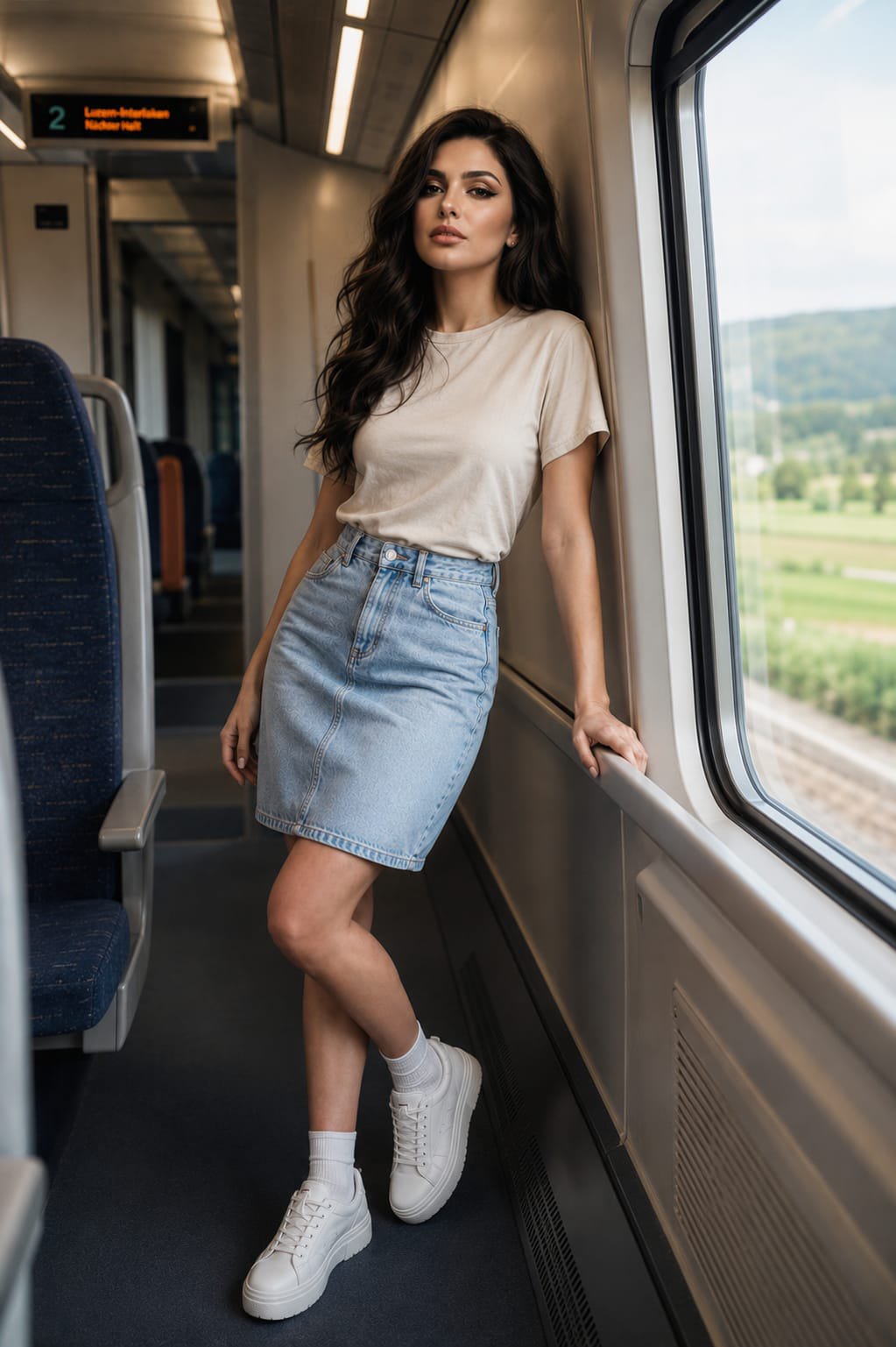 Face-Locked Train Window Lifestyle Portrait AI template preview