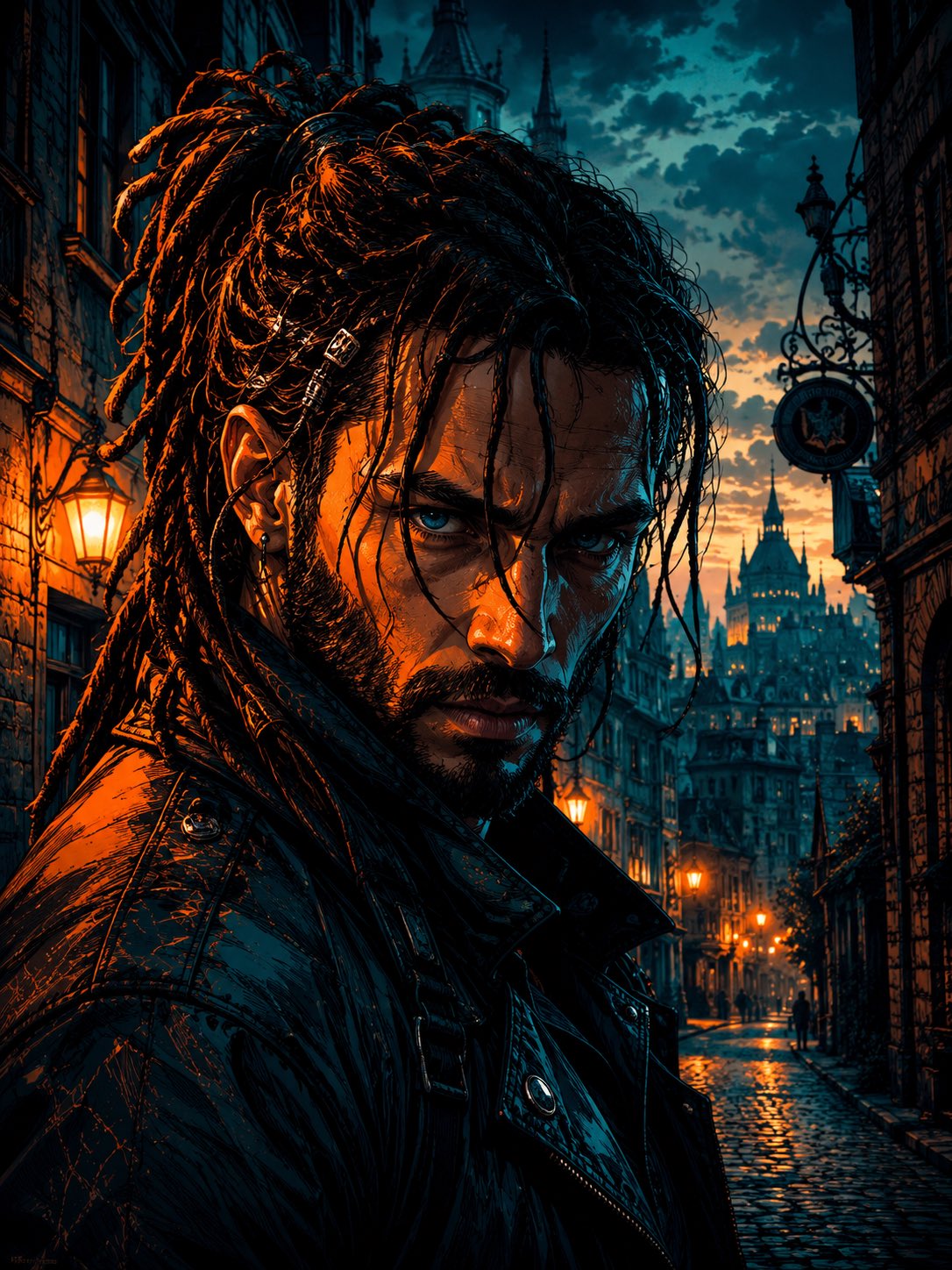 Cyber Noir Dreadlocks Street Portrait AI template preview