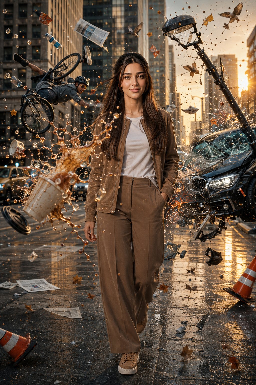 Bullet Time Frozen Street Action Portrait AI template preview