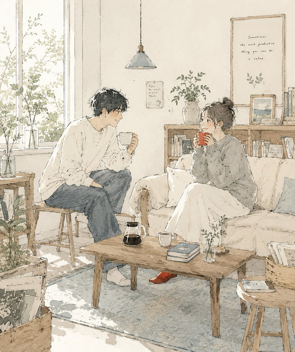 Japanese Café Sketch Duo Illustration AI image template preview
