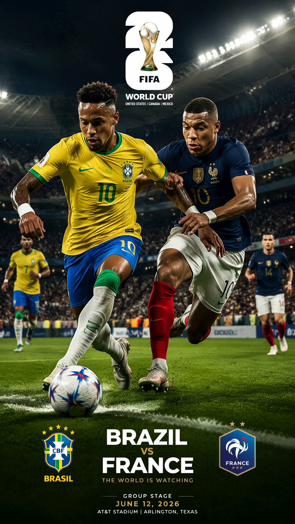 FIFA 2026 — Brazil vs France Match Sim Poster AI template preview