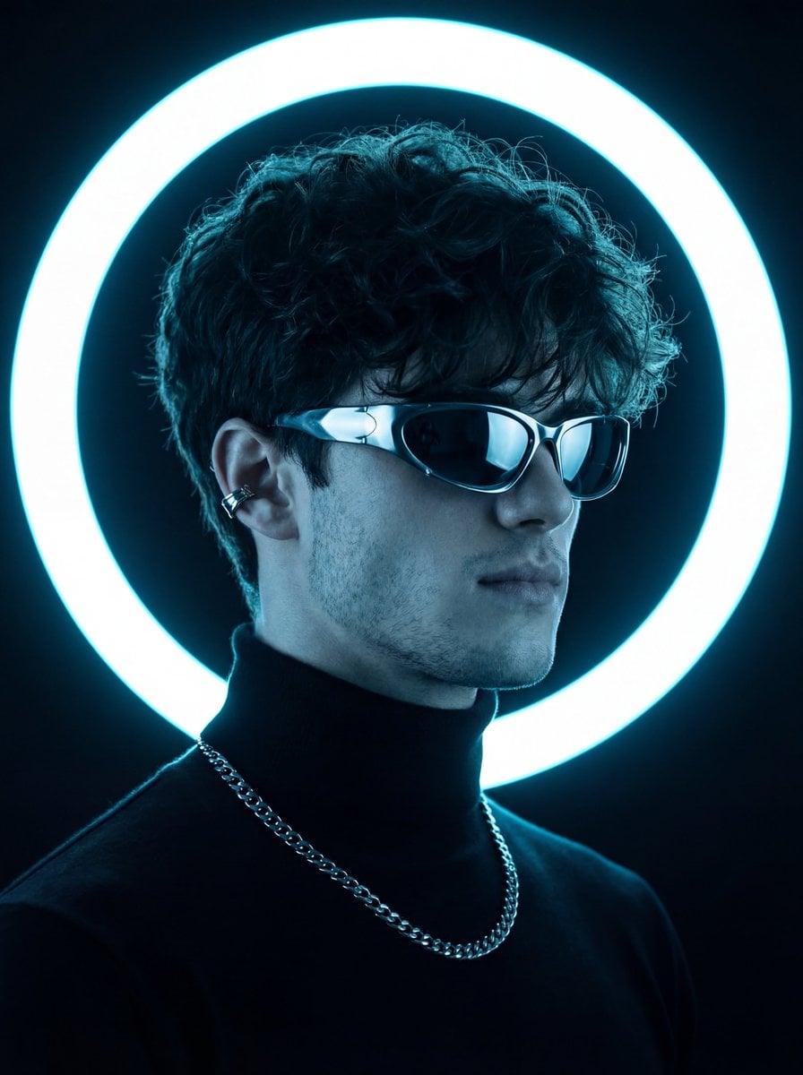 Futuristic Studio Neon Ring Minimalist Portrait AI image template preview
