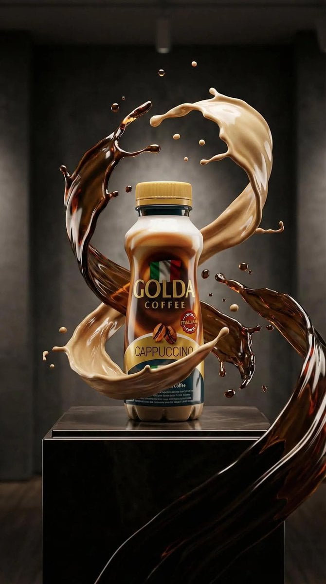 Cappuccino Bottle Splash Product Ad AI image template preview