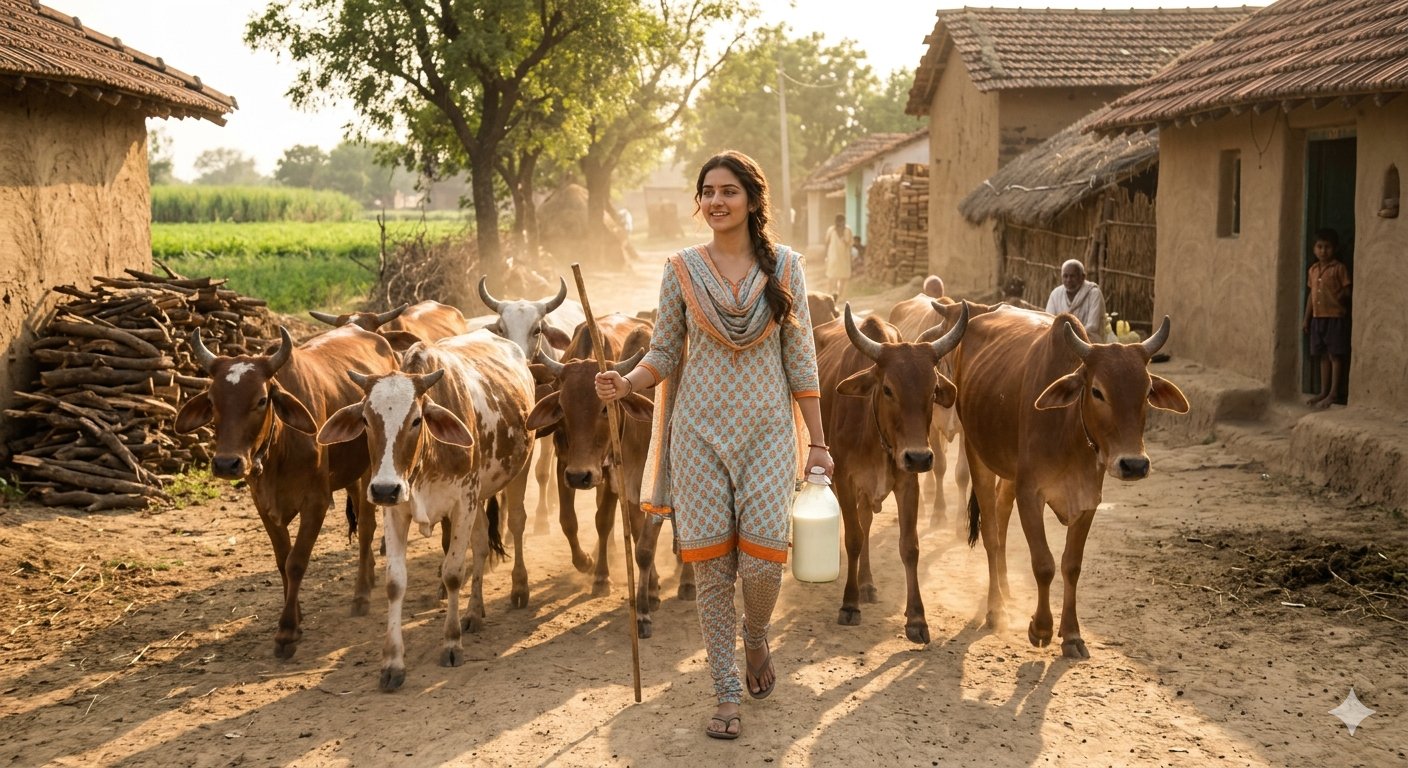 Indian Village Cattle Herding — Nano Banana AI image template preview