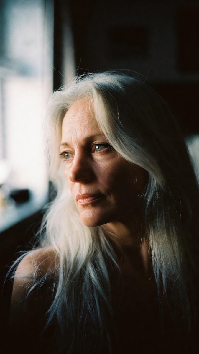 Portrait - Silver Hair Lady AI image template preview