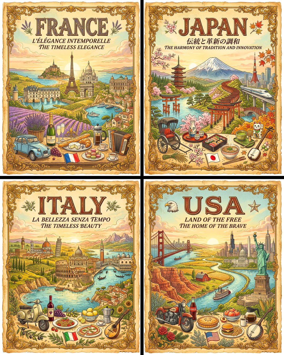 Vintage Travel Posters by Nano Banana 2 AI image template preview