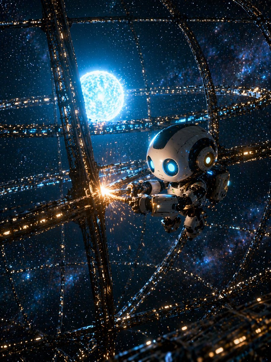 Sci-Fi Chibi Robot Welding in Space AI image template preview